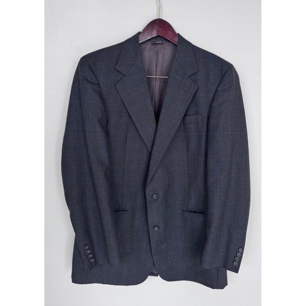 Enterprise Collection ZCMI Blazer Men 40L Navy Plaid Two Button Suit Jacket‎